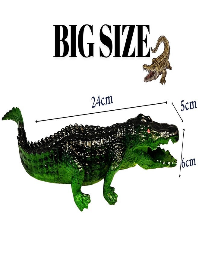 Mallexo لعبة تمساح واقعية كبيرة الحجم من ماليكسو للأطفال من عمر 3 سنوات فما فوق | قطعة واحدة من ألعاب التمساح ذي الدم البارد للأولاد والبنات مع صوت قطار، مجسم حيوان بري مفصل، هدية عيد ميلاد (أخضر) - Image 2